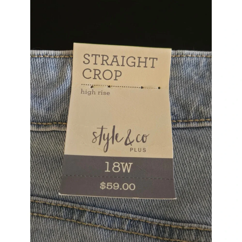 Style & Co Plus Women's 18W Straight Crop Jeans High Rise Wash Light Blue Denim - Picture 5 of 10